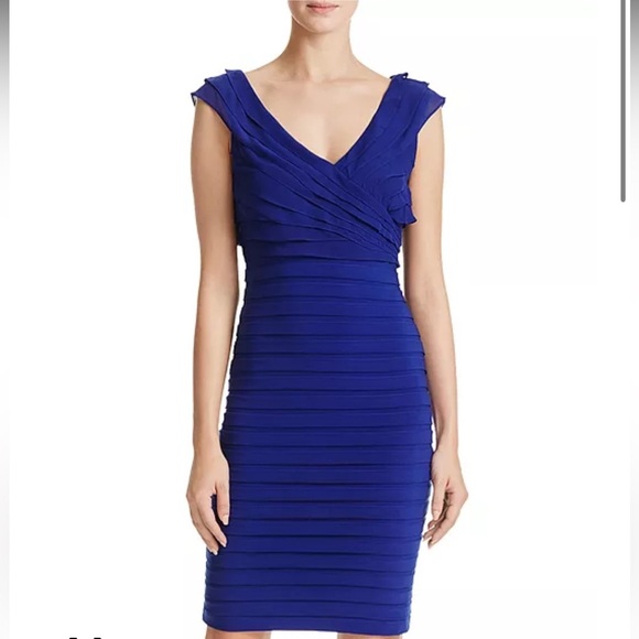 Adrianna Papell V Neck Shutter Pleat Wrap Midi Dress - Picture 2 of 9